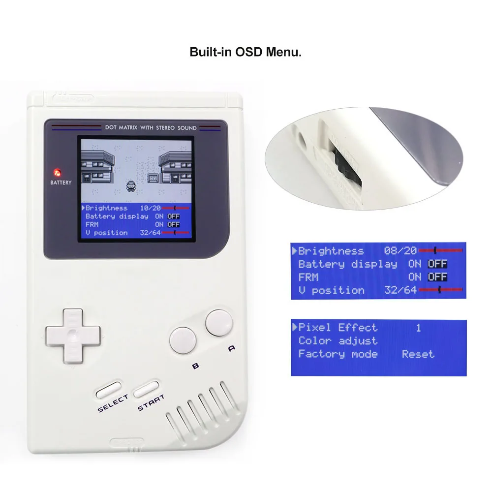 Hispeedido DMG GBO IPS V5 Pro OSD Backlight Menu RIPS 36 Color Kit For GameBoy DMG GBO GB DMG Console  W/ Pre-cut Housing Shell