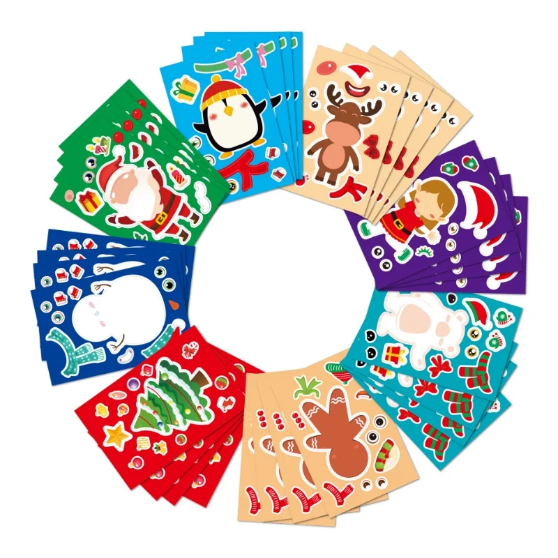 

3sheets/set Children's Christmas Sticker Party Gift Diy Snowman Elk Santa Claus Face Sticker Christmas Dressing Sticker