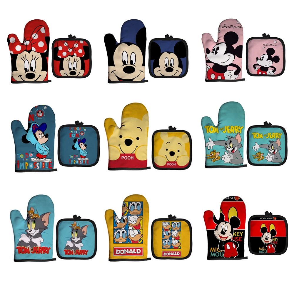 Silicone Oven Mitts MINISO Disney Microwave Baking Glove Mickey Mouse Heat Resistant Potholders Insulation Kitchen Cooking Tools
