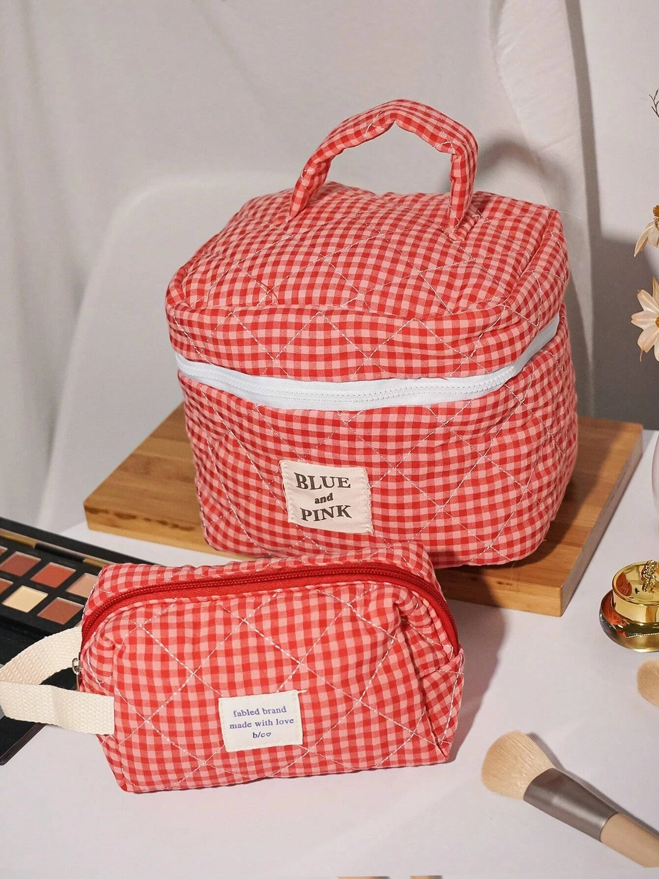 Plaid Makeup Bag Large Capacity Portable Cosmetic Bag For Women Girls Skincare Toiletry Bag Multifunctional Cute Wallet Pouch 4