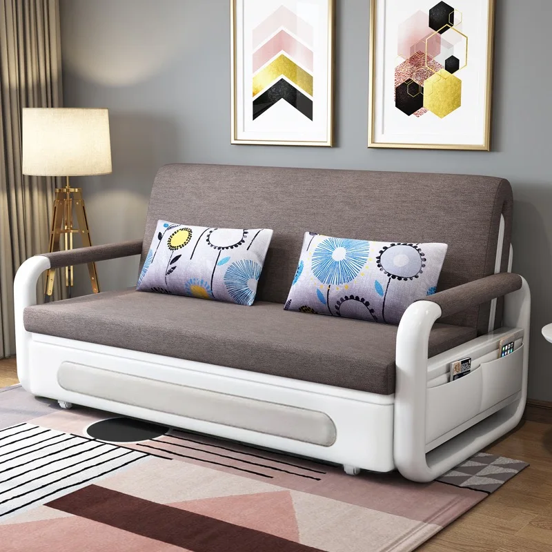 thumbnail image 1 of Sofá cama plegable moderno con tapicería de tela, muebles de apartamento, marco de Metal extensible para sala de estar, comedor, uso en Hotel, 1 of 4