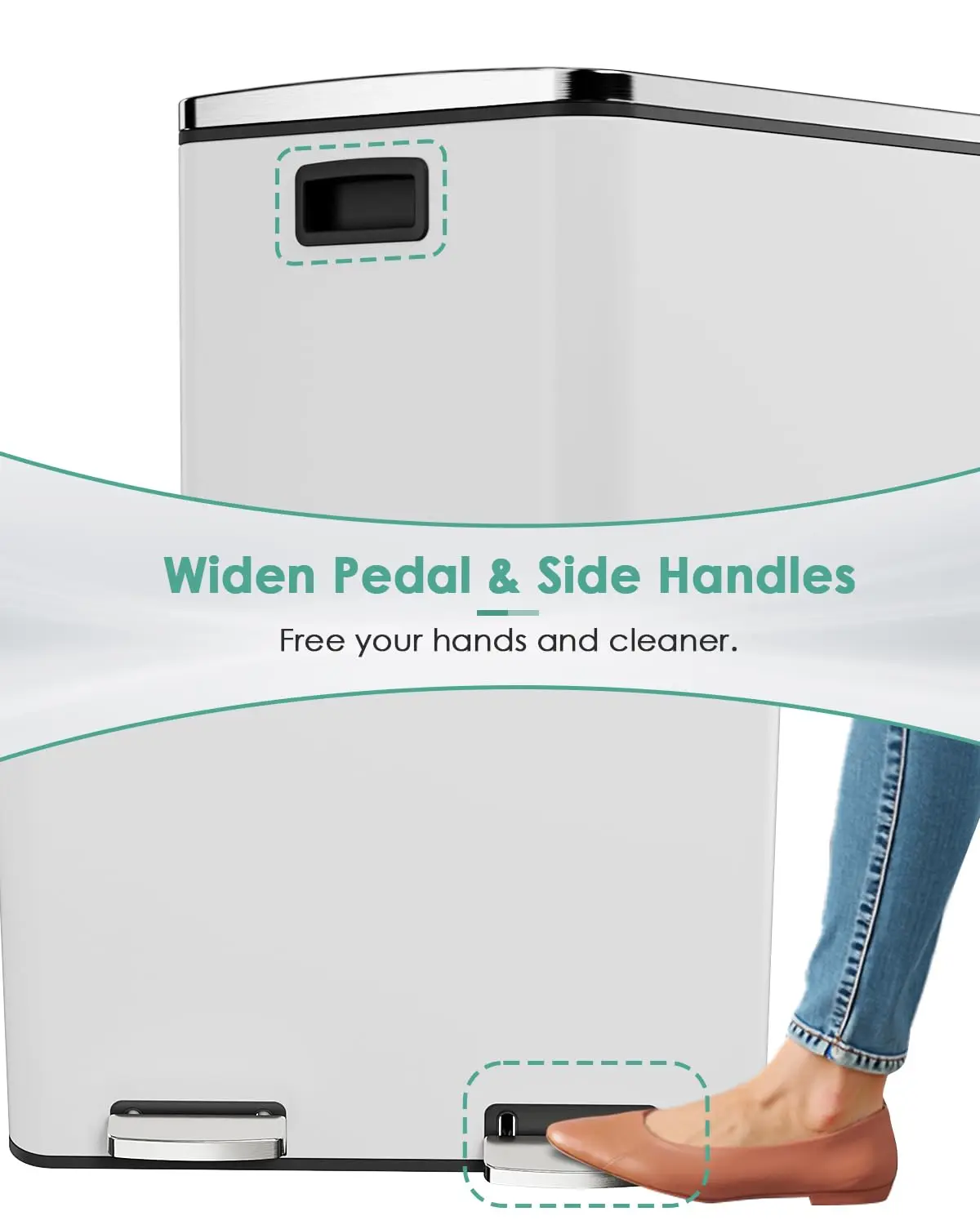 60L(16 Gal) Dual Trash Can, Stainless Steel Kitchen Garbage Can, Double Compartment Classified Rubbish Bin