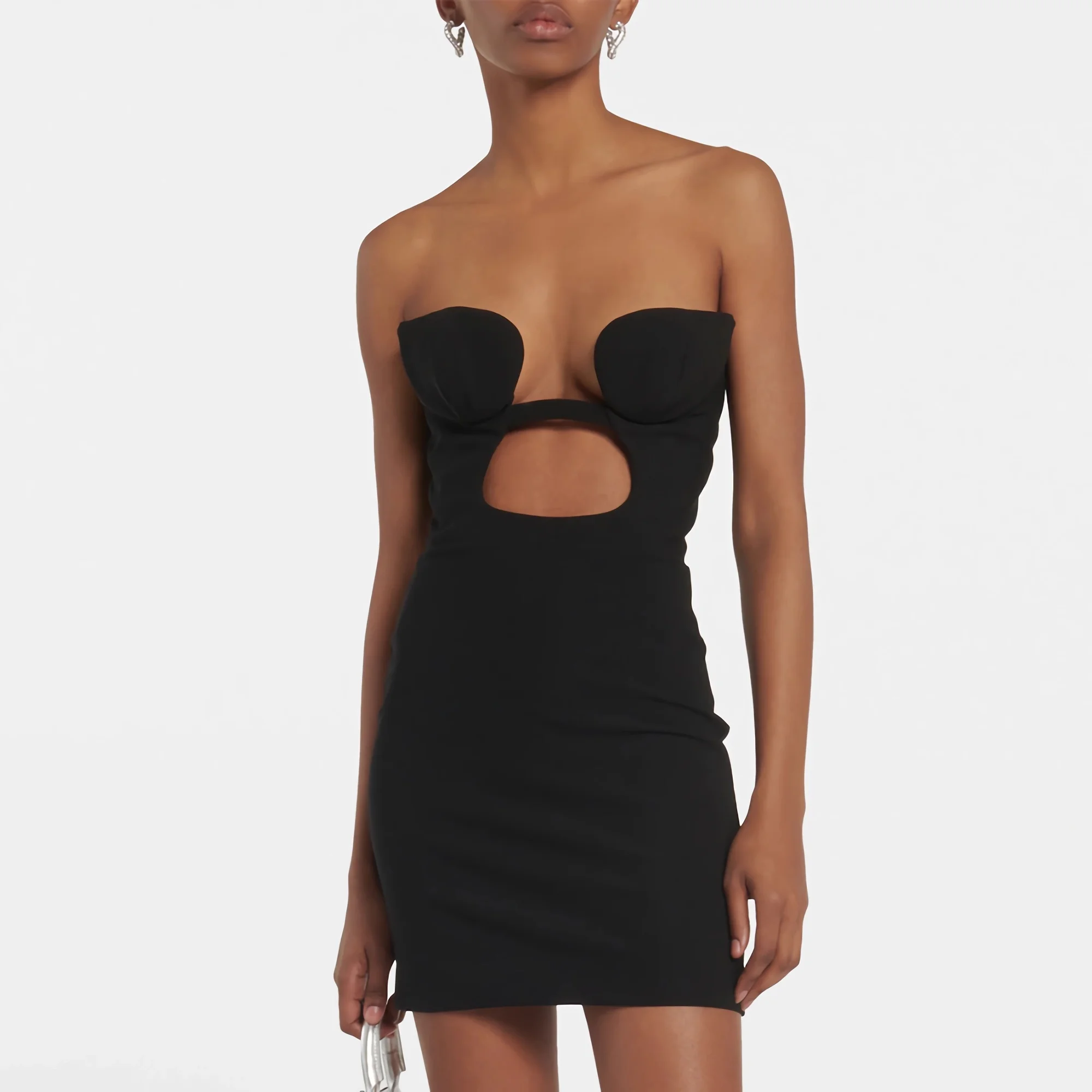 

Women's Hollow Out Purple Bandage Mini Dress, Sexy V-Neck Bodycon Dresses, Elegant Club Party Outfits, High Quality Summer