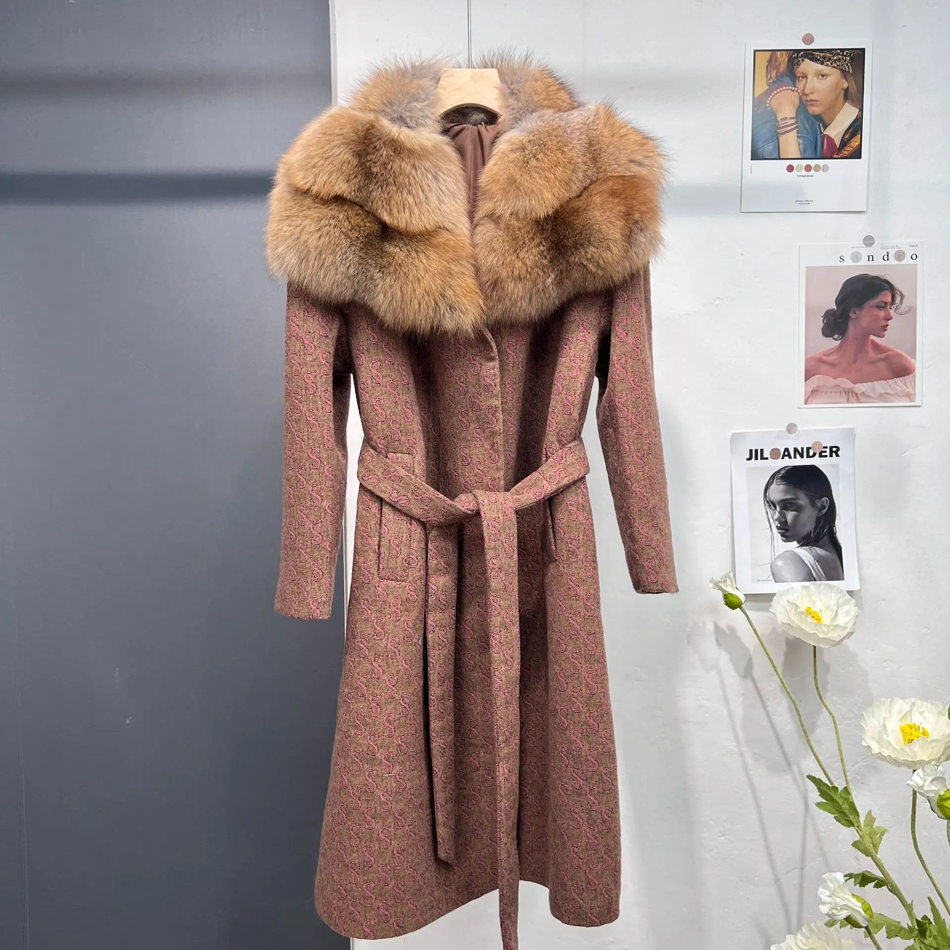 

2023 Autumn and Winter New Fur Coat Fox Large Fur Collar Wool Double sided Coat Women's Long Style
