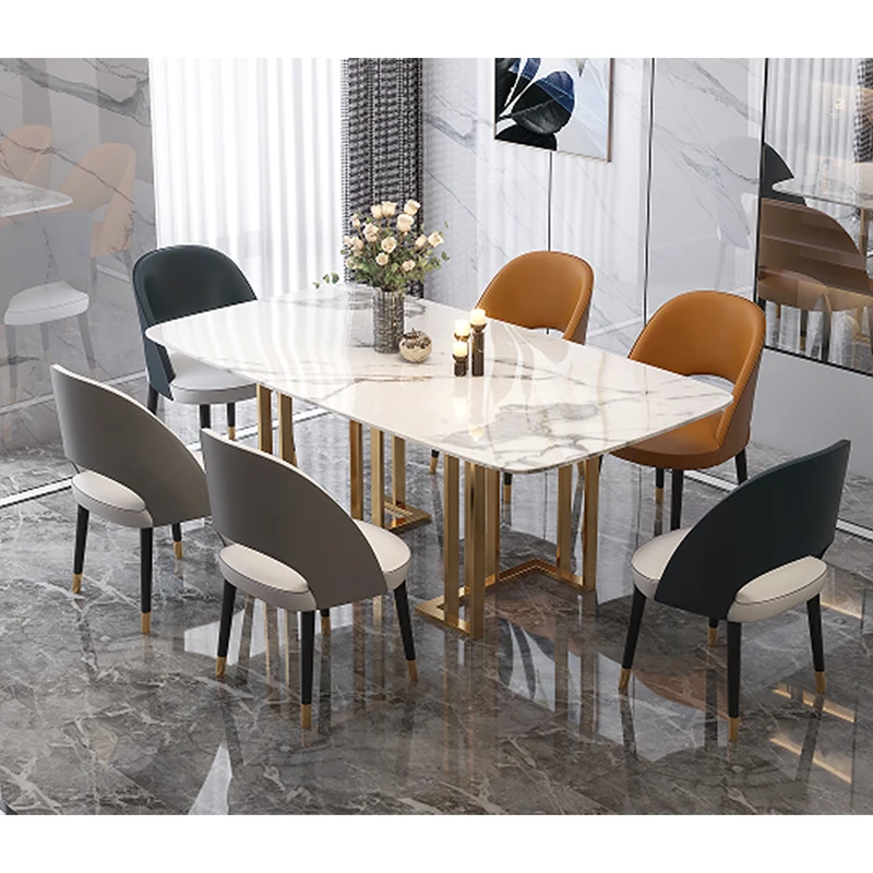 

Stainless Steel Slate Dining Table Minimalist Restaurant Rectangular Dining Table And Chair Combination Modern Home Dining Table