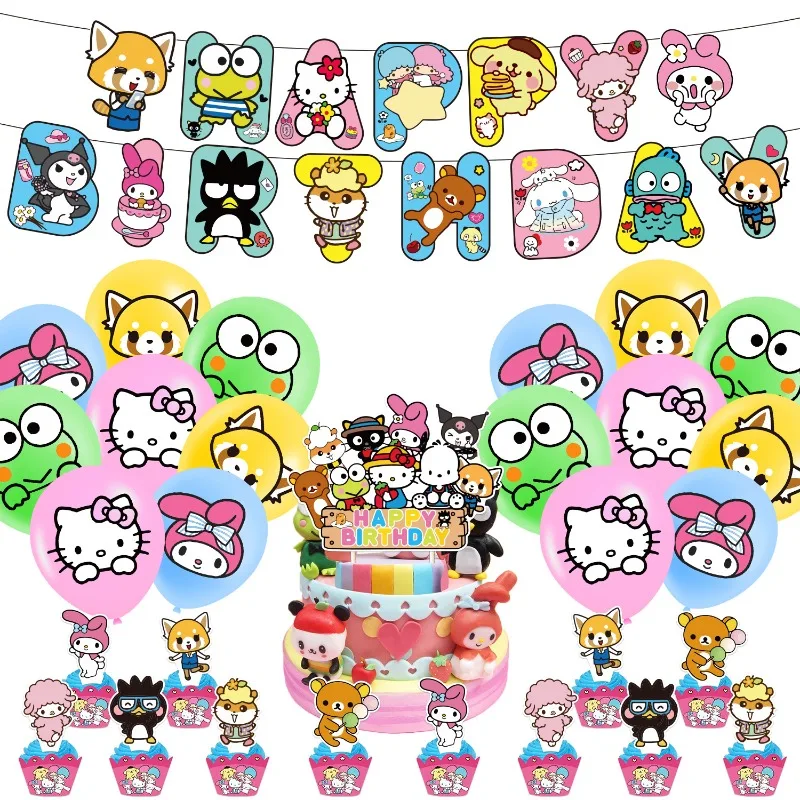 

Мультяшный воздушный шар Sanrio в стиле DIY, аксессуары для украшения тортов, баннер на день рождения, латексные воздушные шары, детские игрушки, подарок