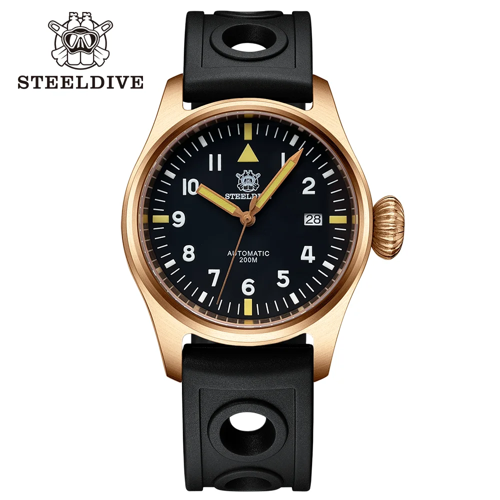 

STEELDIVE SD1928S Bronze Mechanical Pilot Big Crown NH35 Automatic Movement Swiss Luminous 200M Waterproof Retro Dive Wristwatch