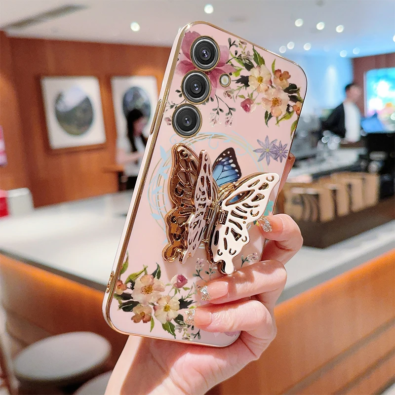 Elegant Floral & Butterfly Plating Phone Case Cover