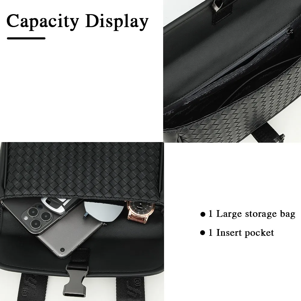 Men's Woven Texture PU Leather Cycling Backpack, Waterproof Business Laptop Backpack with Buckle Closure, Commuter Daypack