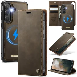 Magnetic Wireless Charging Leather Wallet Phone Case Cover - Samsung A57 (5G) (Coffee)