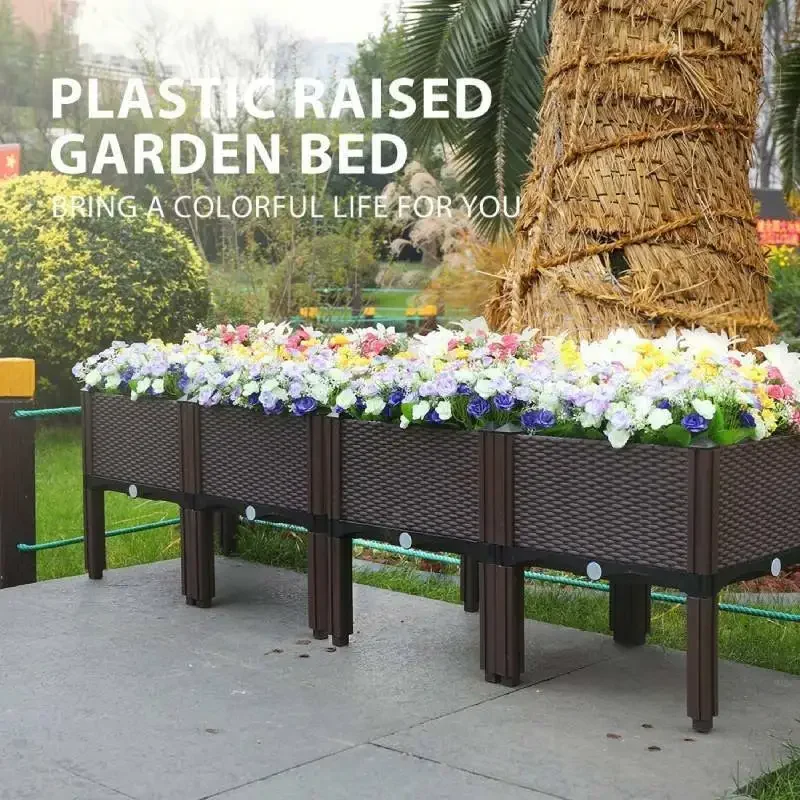 

4pcs Raised Garden Bed with Legs Planters for Large Outdoor Plants Elevated Plastic Garden Planter Boxes Plant pots for Patio