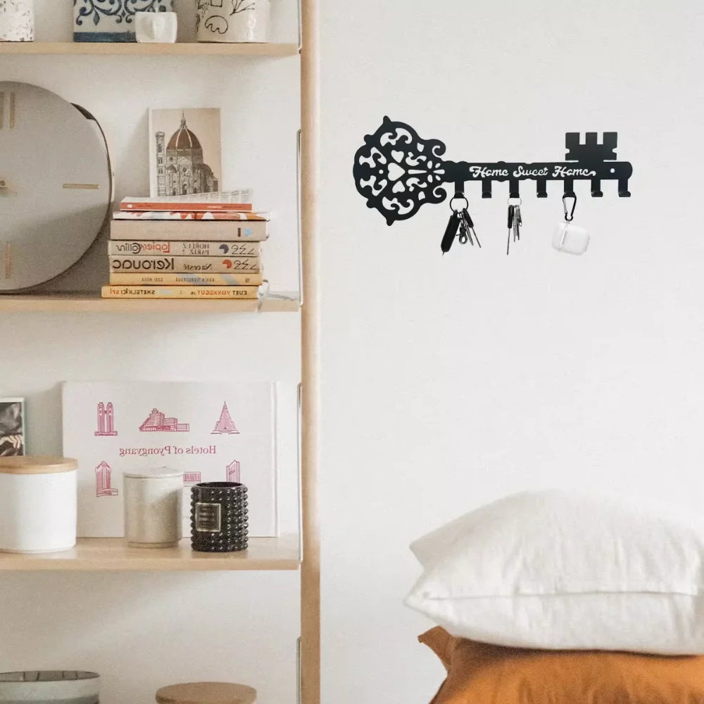 Sweet Home Key Holder Hooks Wall Mounted Decorative Black Metal Hanger Iron Art Coat Rack and Organizer Hook Stylish Wall Décor 3