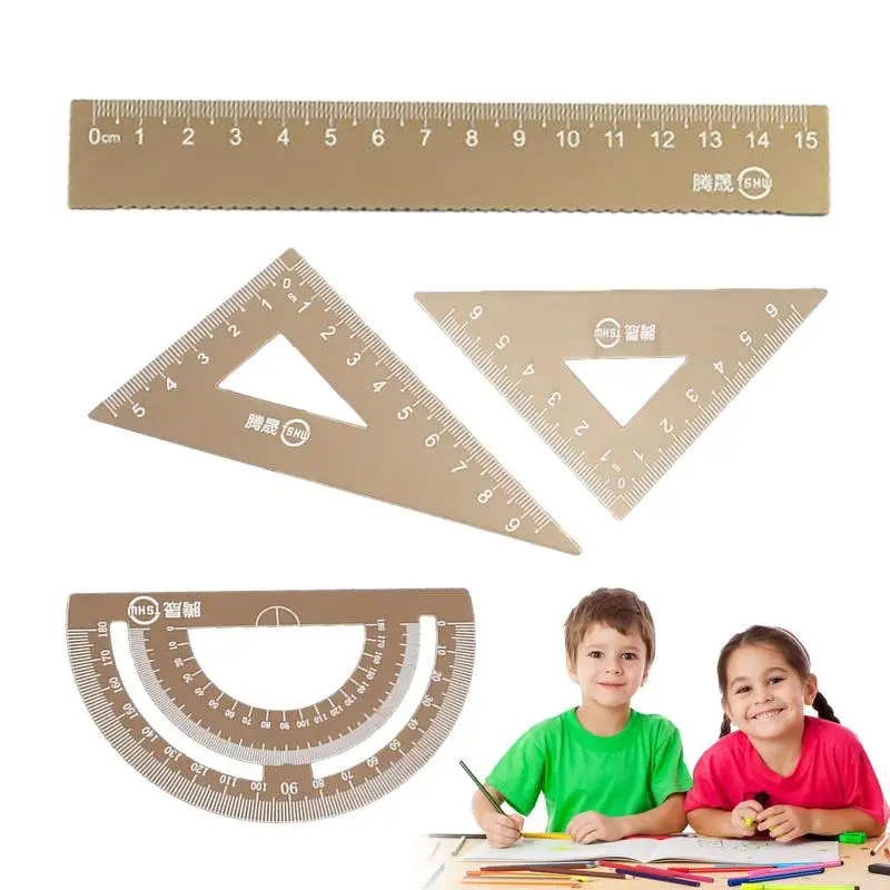 

Geometry Ruler Kit 4pcs Heavy Duty Math Learning Aluminum Alloy Ruler Aids Measuring Tool Drawing Ruler Reusable Measuring Ruler