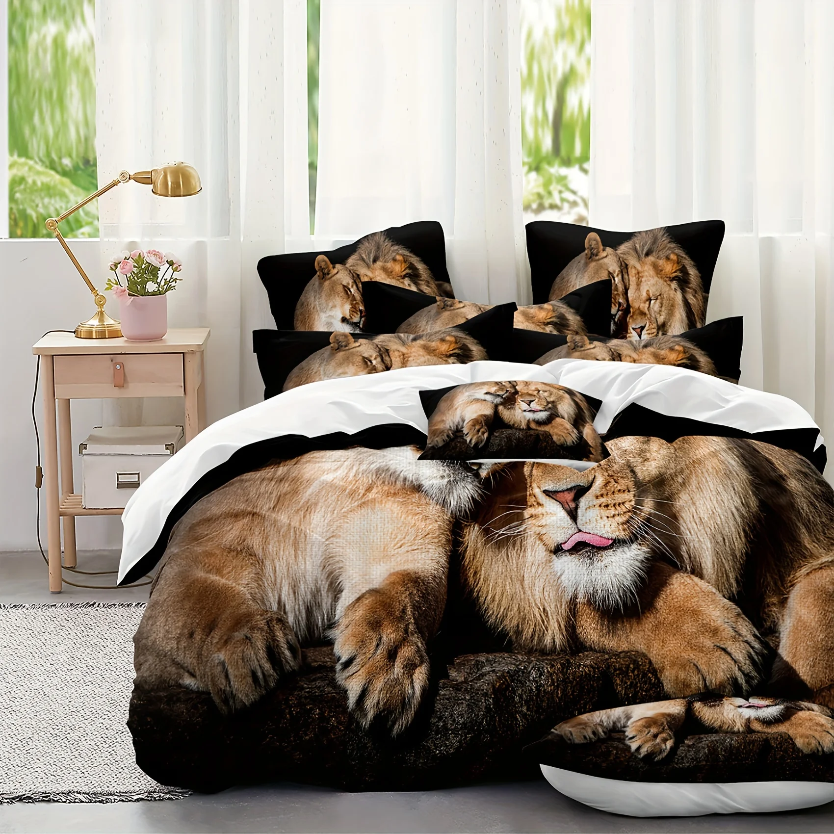 Animal Lion Bedding Quilt Cover, Washable Microfiber Quilt Cover Soft and Comfortable Two/Piece Set