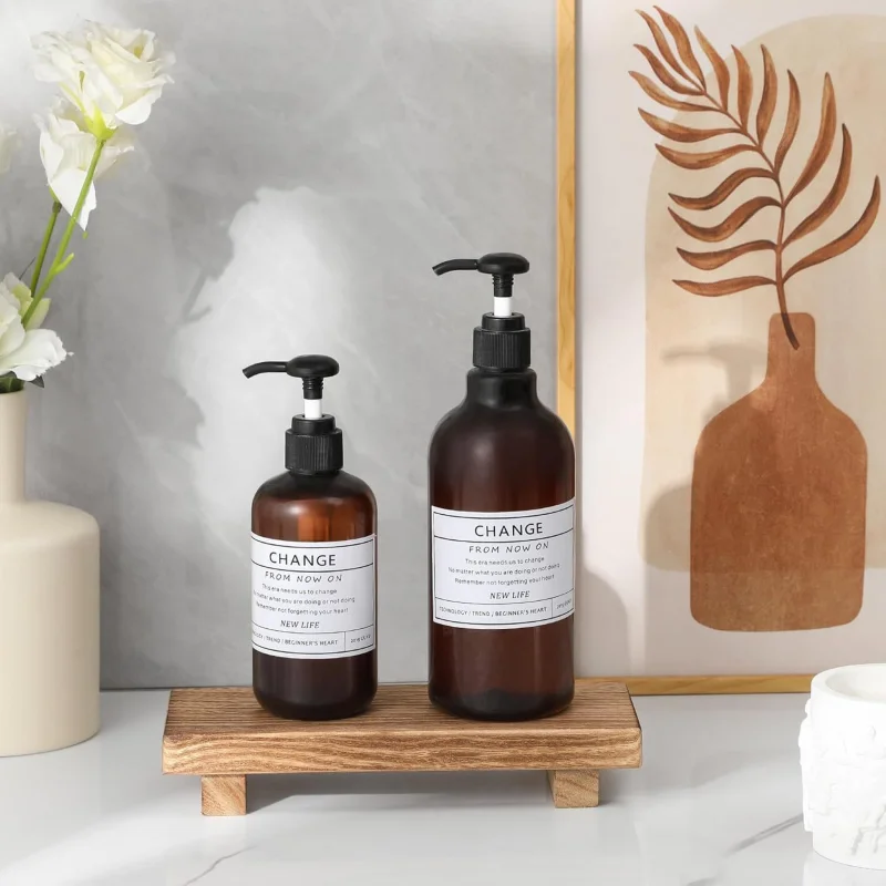 Rustic Wood Pedestal Stand for Farmhouse Decor - Small Footed Tray for Soap, Candles, and Bathroom Counter Accessories