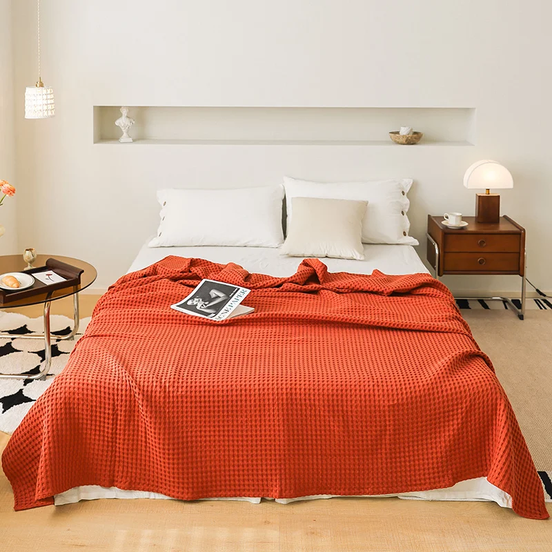 

Summer 3D Waffle Plaid Pure Cotton Bed Blanket Throw Thin Quilt Knitted Bedspread Home Hotel Coverlets Sofa Cover Throw Blankets