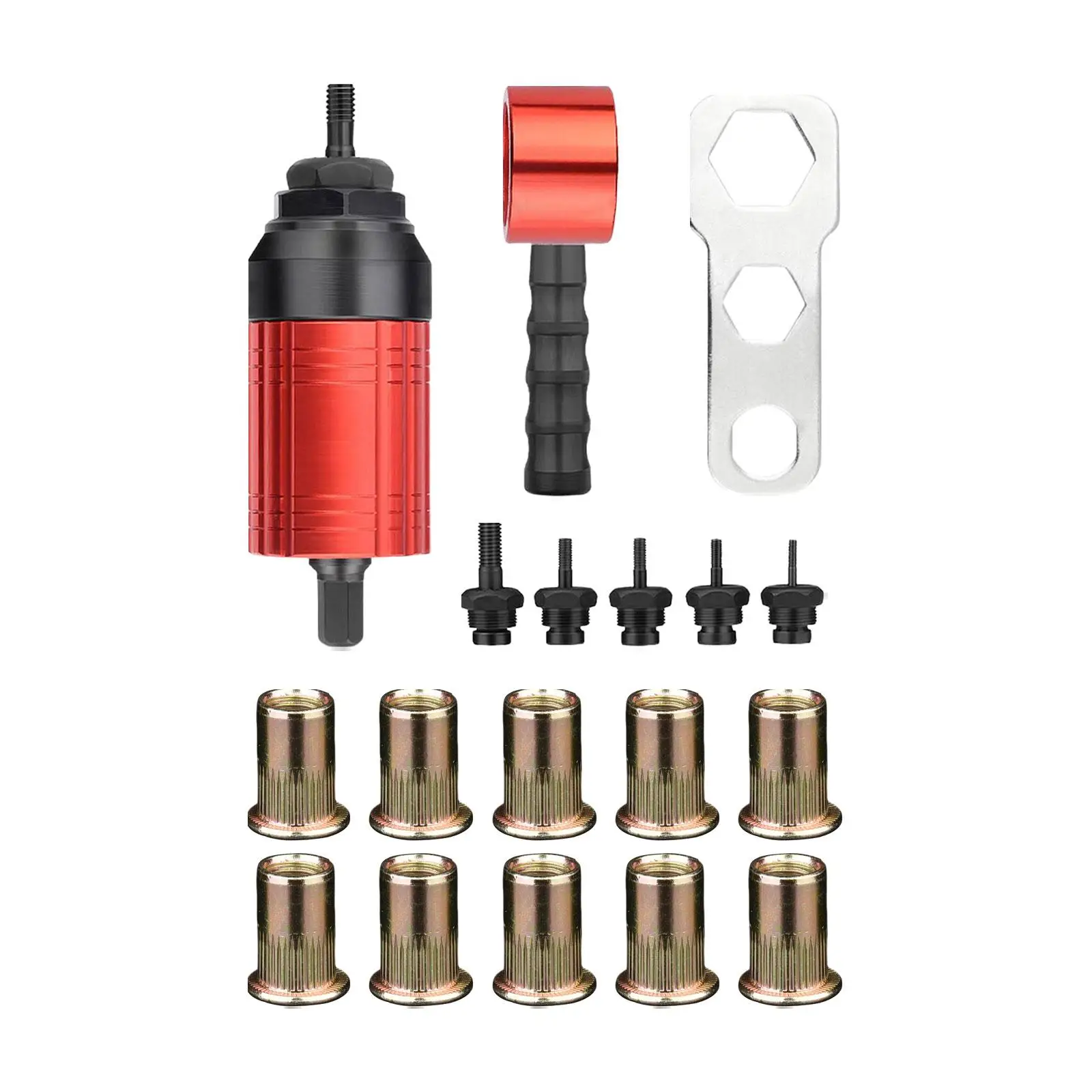 Rivet Nut Drill Adaptor Attachment with 10 Rivet Nuts Nut Tool for Repair Architecture Electrical Appliance Car Furniture