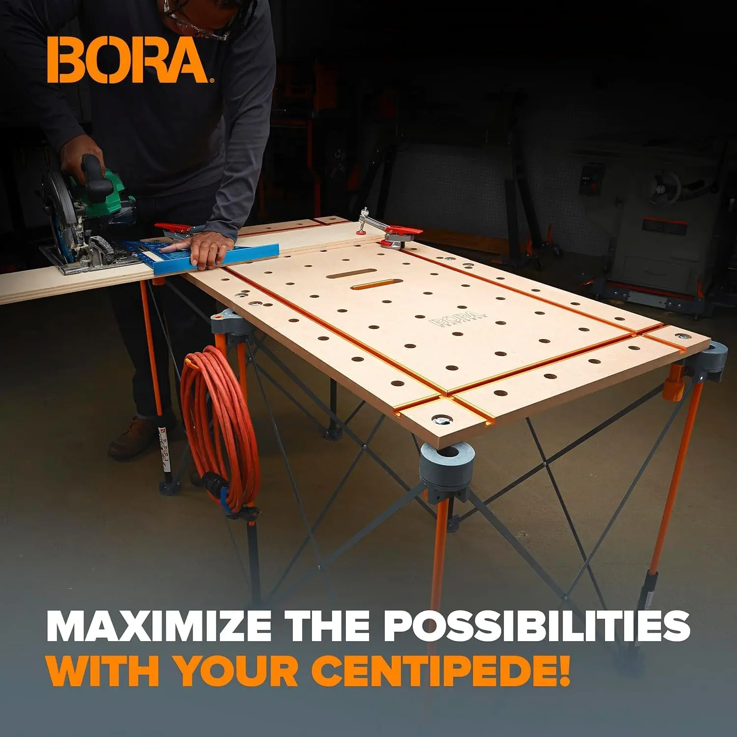 Centipede Folding T-Track Table Top for Centipede Work Stand Saw Horses - 24 Inch x 48 Inch 3/4" Dog Holes - Includes Wood