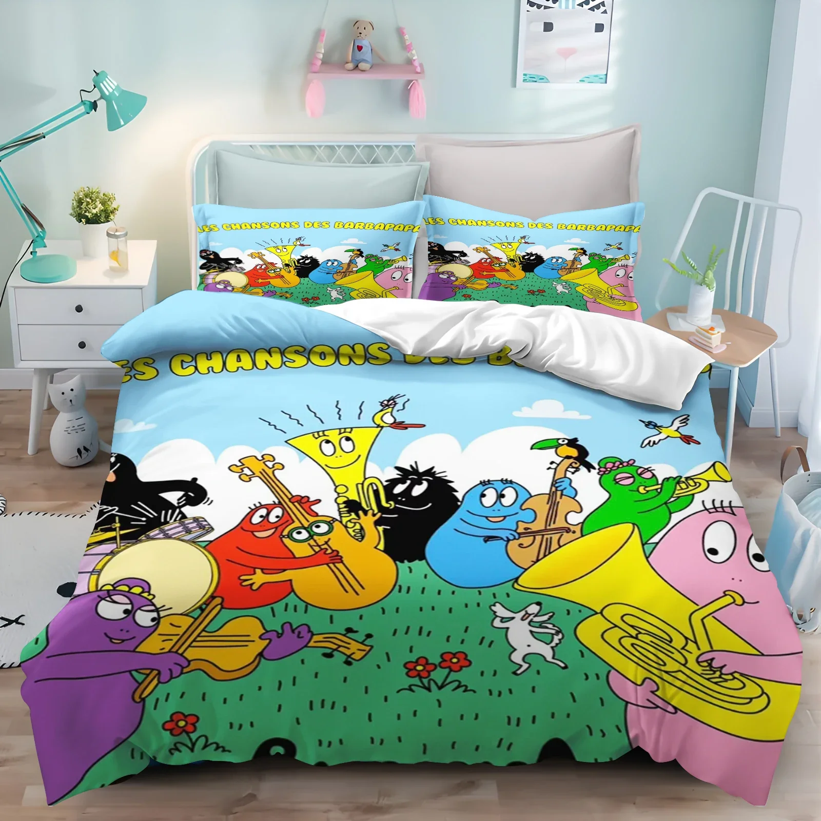 Barbapapa Cartoon Duvet Cover Anime 3D Printing Cute Children's Bedroom Set Polyester Adult Gift  2/3pcs Bedding