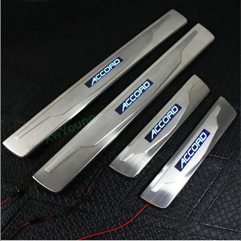 

Car Styling Stainless Steel LED Door Sill Scuff Plate Guard Sills Protector Trim For Honda Accord 2003-2007
