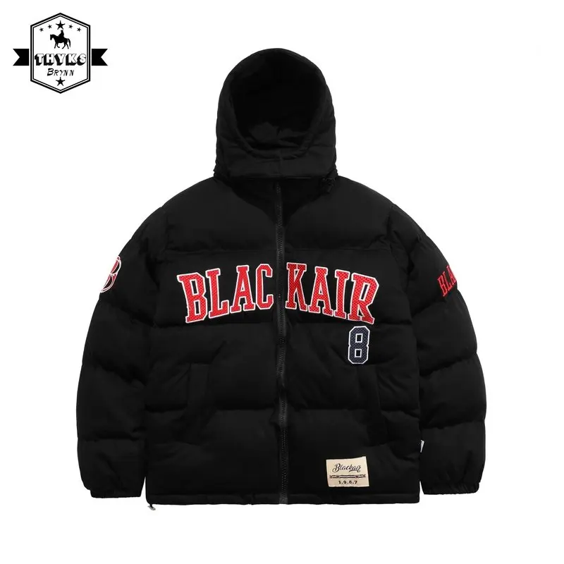

Men Oversize Down Padded Jacket Puff Coat Hooded Parkas Letter Embroidery Hip Hop Streetwear Women Winter Casual Cotton Outwear