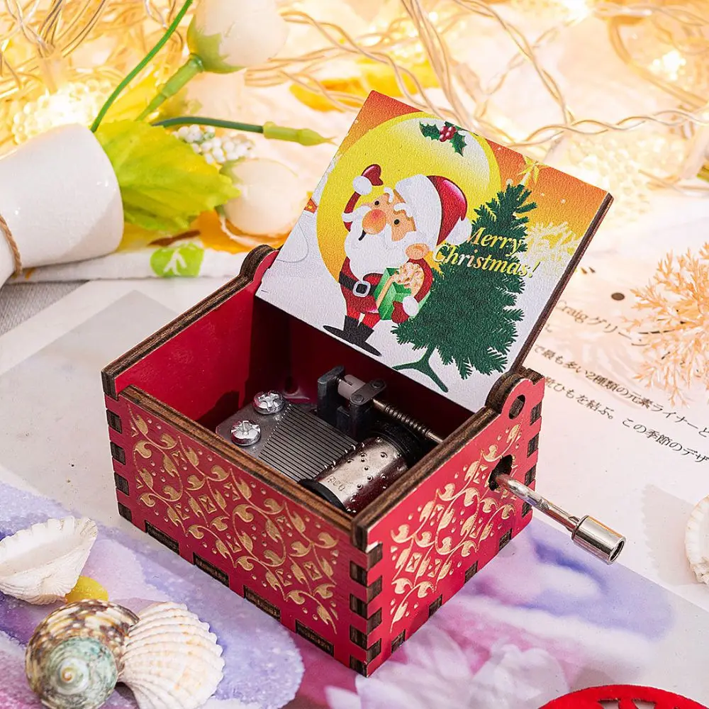 Merry Christmas Halloween Music Box Anime Theme Wooden Hand Cranked Musical Box Children New Year Birthday Gift 2