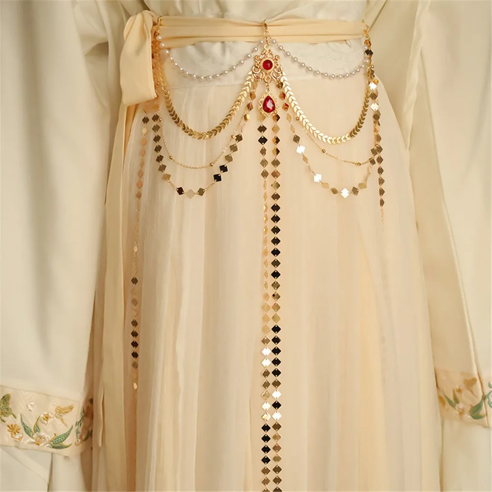 Mode Lange Quaste Hanfu Taille Kette Abnehmbare Traditionellen Chinesischen Stil Gürtel Anhänger Legierung Drücken Kette für Hanfu Outfit