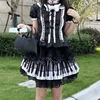 Harajuku Punk Black White Piano Keys Skirts Sweet Lace Ruched Cake Skirt for Women Y2k High Waist All-match Faldas Mujer 1