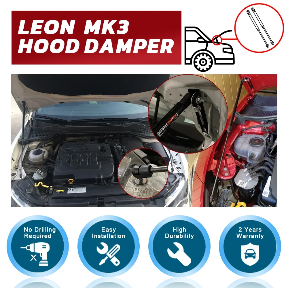 Bonnet Hood Struts For SEAT Leon MK3 5F 2012-Lift Supports Front Bonnet Hood Modify Gas Damper Struts Spring Shock No-Drill gas spring gas strut fitting