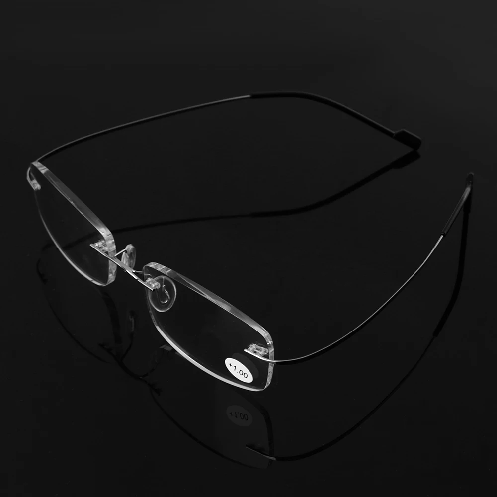 Memory Titanium Rimless Reading Glasses Fashion Blue Anti-Light Glasses Men Square Farsight Glasses For Women +1.0+3.5