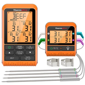 ThermoPro TP829 300M 무선 프로브 4 개, 타이머 포함, 바베큐 그릴 오븐, 주방 요리 고기 온도계