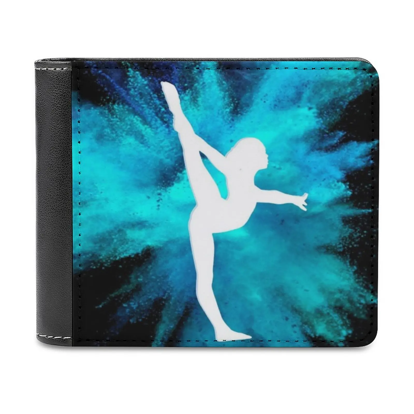 

Gymnast Silhouette-Blue Explosion On Black Men's Wallet Leisure Travel Lightweight Portable Wallets Short Style Male Purse