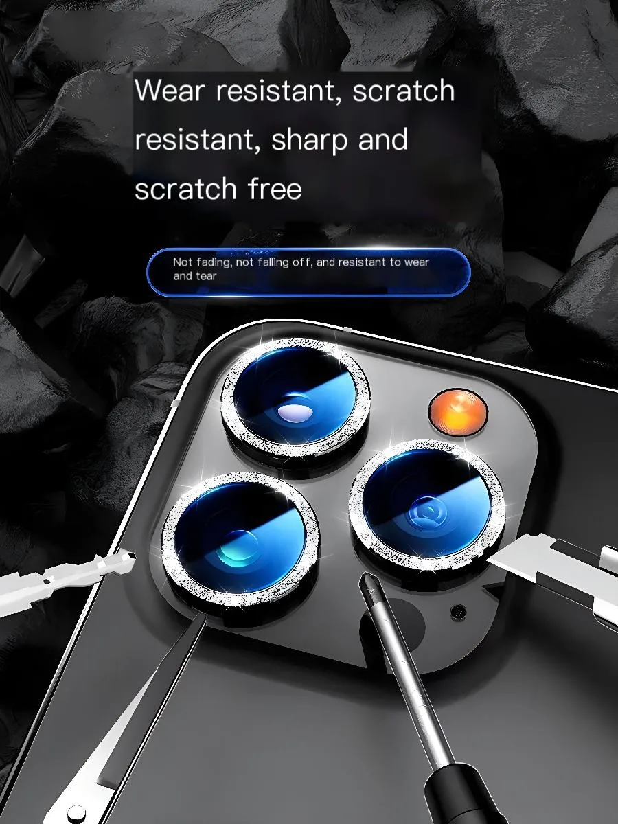 Glitter Diamond Camera Lens Protector Per Iphone 11 12 13 14 15 Pro Max Mini Camera Metal Ring Glass Per Iphone14 Cappuccio Protettivo