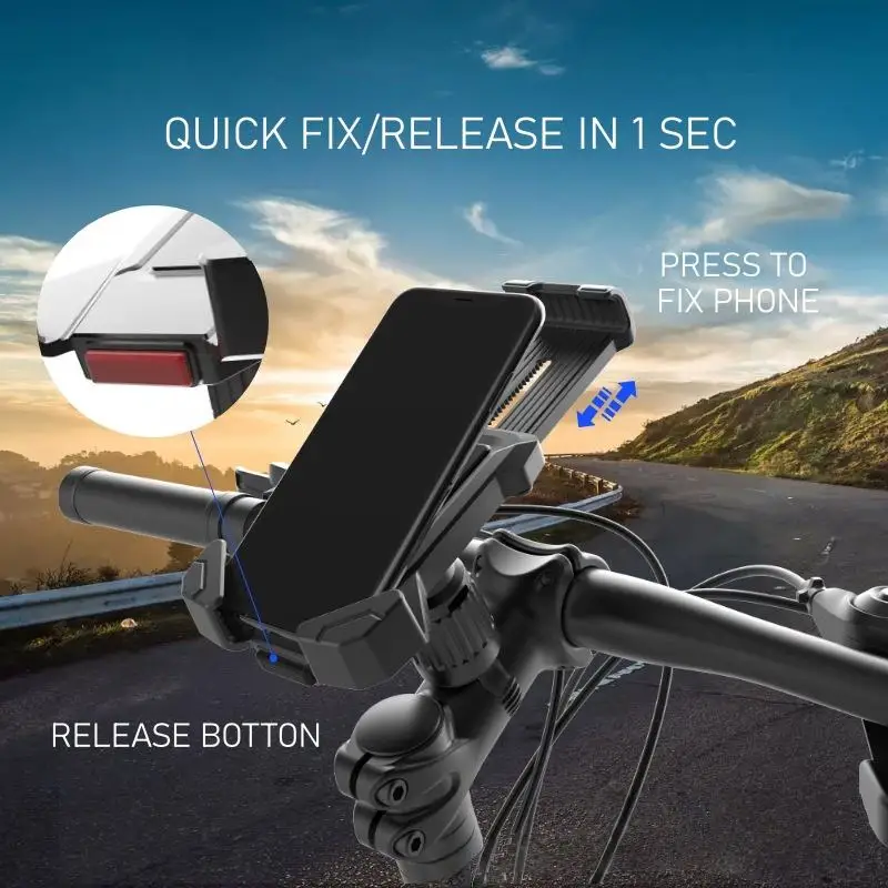 Supporto per telefono GPS per bicicletta per moto, manubrio, bici antiurto regolabile per iPhone Samsung, compatibile con tutti i telefoni cellulari