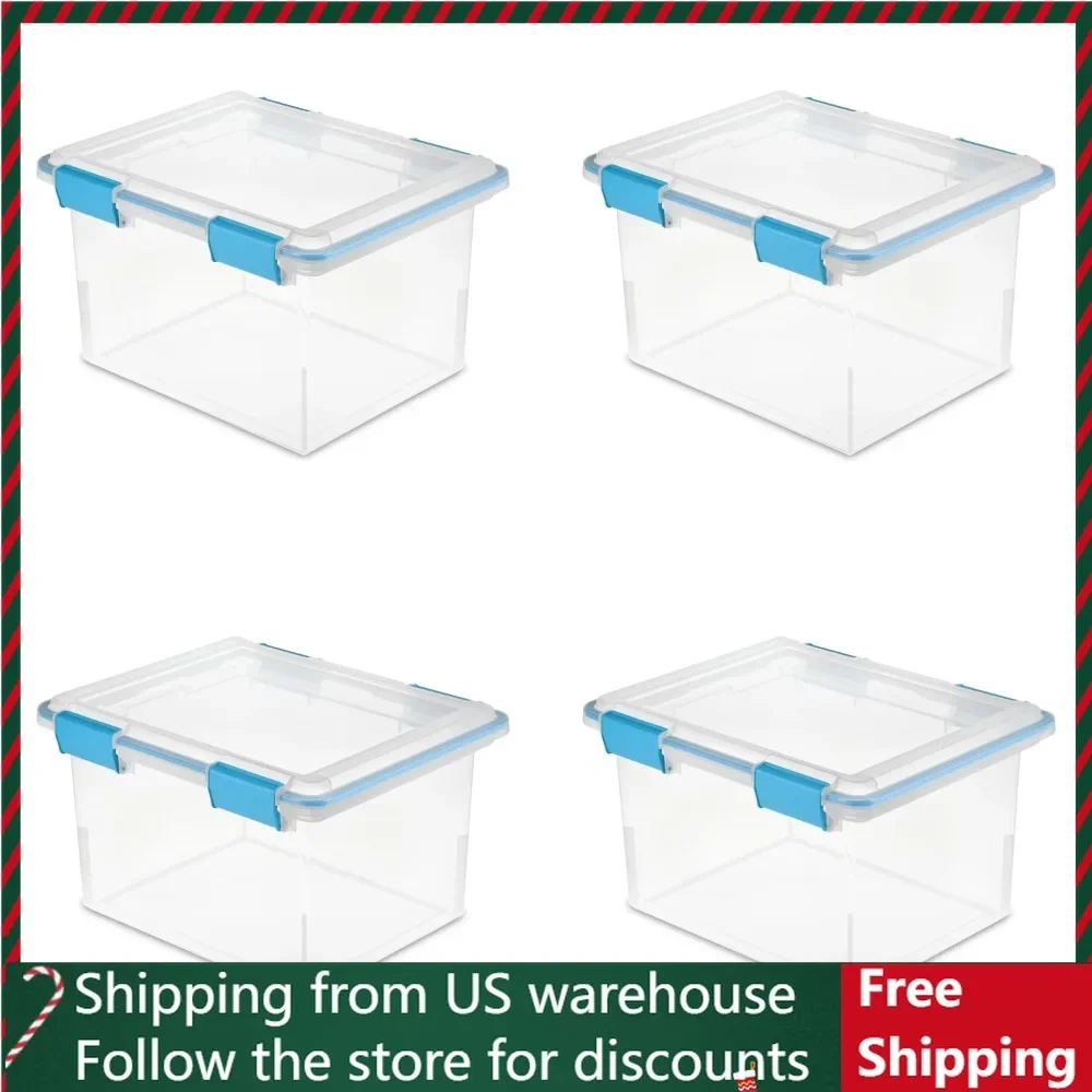 

Plastic Organizer Box Free Shipping 32 Qt Gasket Box Clear Base and Lid Blue Aquarium Set of 4 Storage Boxes for Bedroom Camping