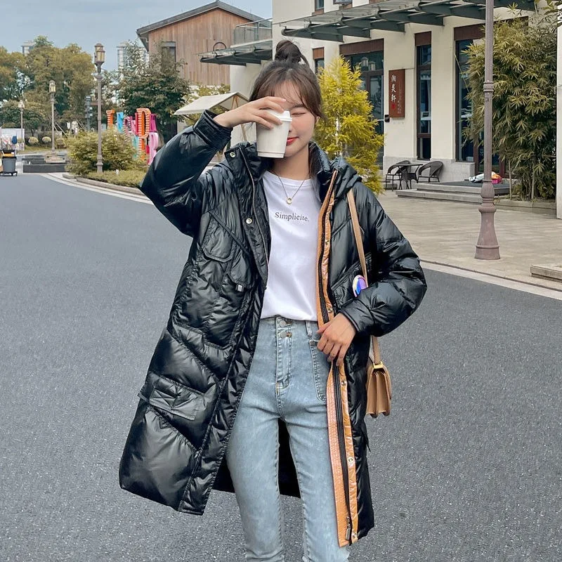 2023 New Women Down Jacket Winter Coat Female Mid Length Version Parkas Loose Thick Warm Outwear Hooded Fashion Overcoat