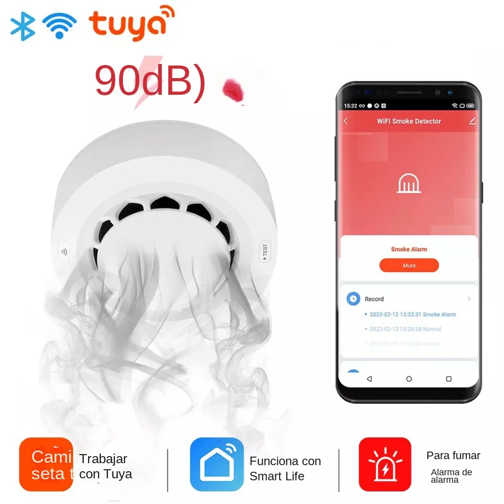 Tuya-Sensor De Humo Zigbee Inteligente, Sistema De Alarma De Seguridad Para El Hogar Notificacion Por App