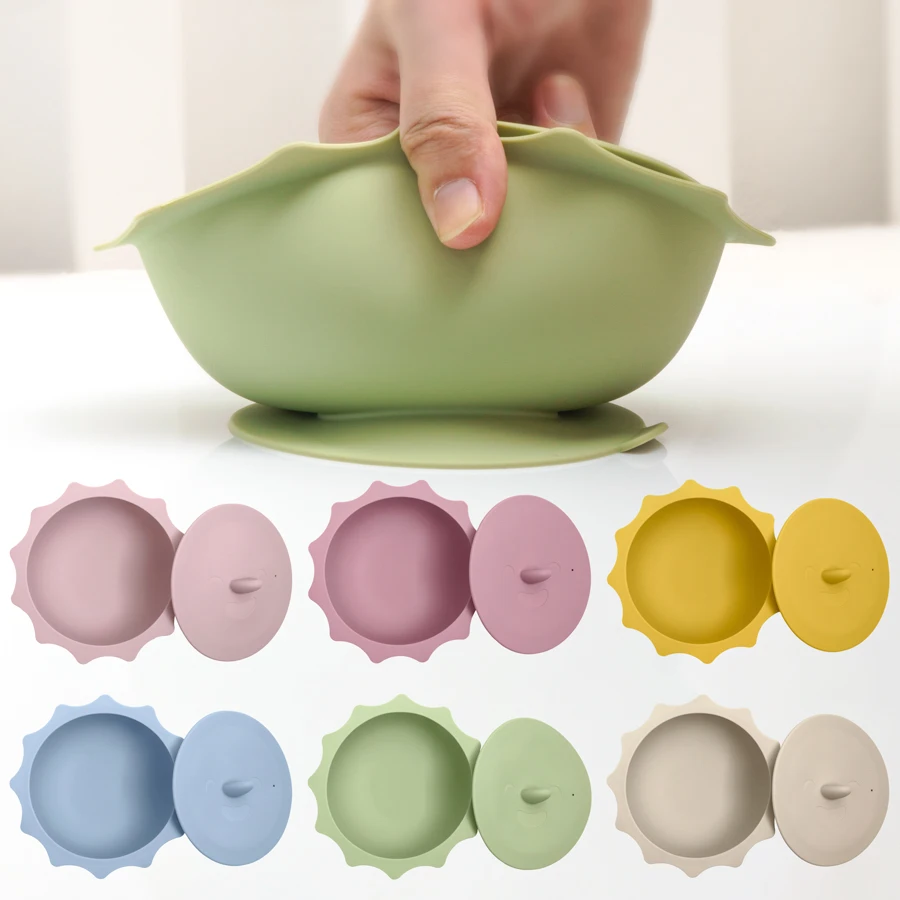 4/5/6 PCS Baby Bibs Cartoon Sucker Bowl Plate Cup Spoon Fork utensilios Sets BPA Free Children's tableware Dishes baby stuff 5