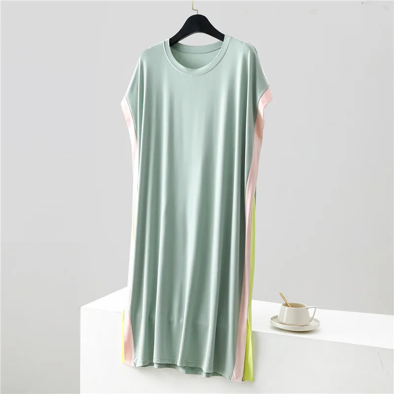 Casual Night Wears For Women New Loose Summer Nightgowns Female Modal Comfortable Nightdress Matching Color Sleepwear Dress - 3