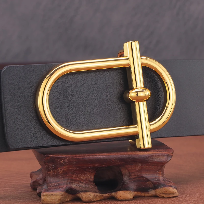 男性用の本革ベルト,幅3.8cm,カジュアル,本革,デザイナー,ゴールド