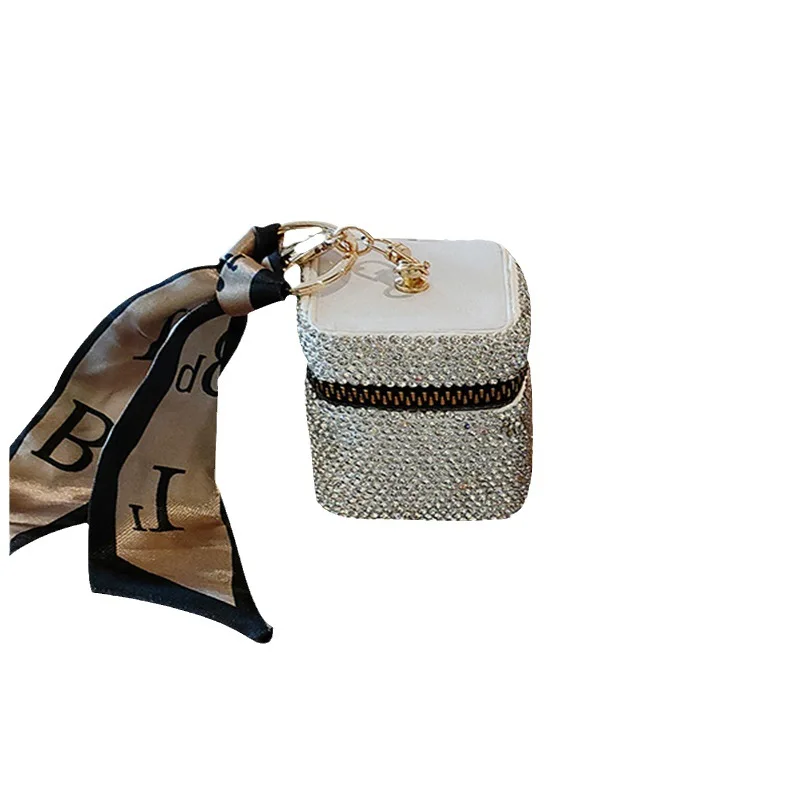 Diamonds Mini headphone bag pendant light luxury diamond-encrusted cylinder lipstick bag shiny  purse key ring accessories 5