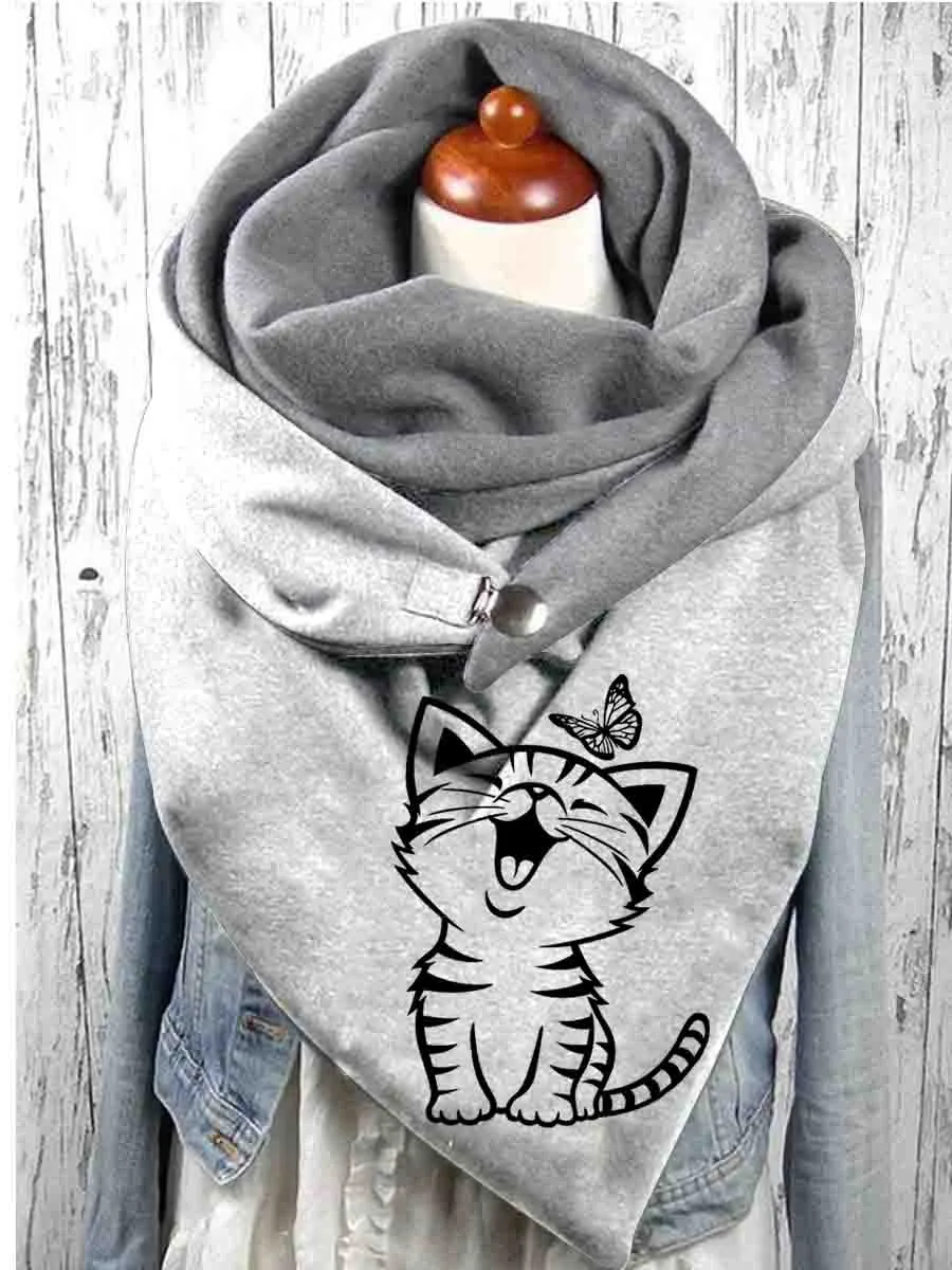 Pdmcms Apparel Cute Cat Print Cozy Warm Scarf For Winter fashion keep warm items indoor shawls or outdoor scarves