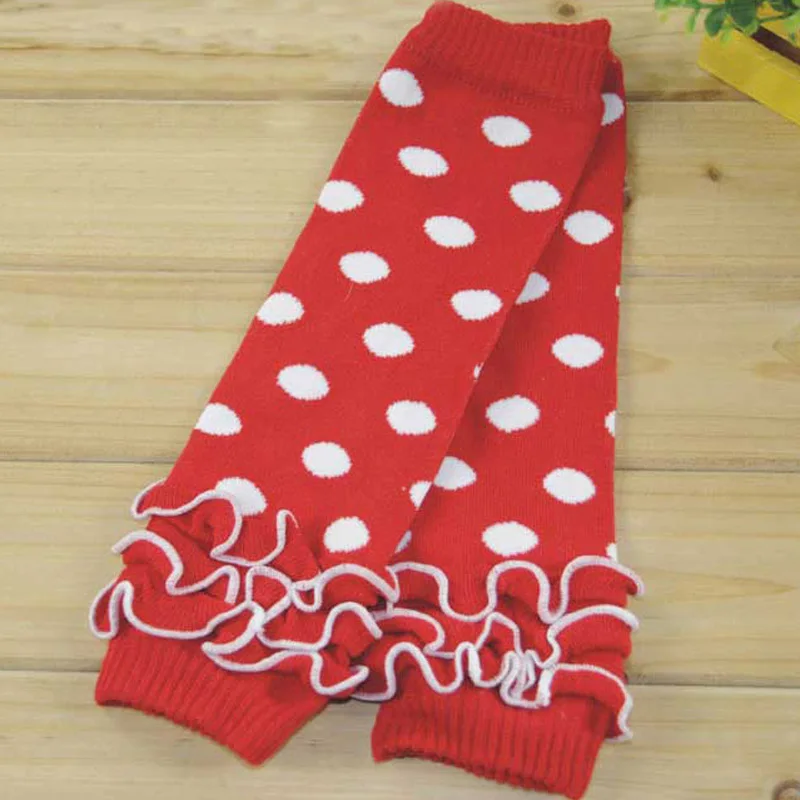 Cotton Pink Black White Red Grey Polka Dots Ruffle Baby Leg Warmer For Girls Boys