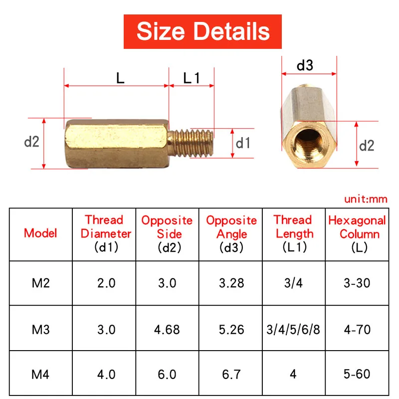 육각 황동 남성 여성 마더보드 스탠드오프 구리 마운트 M2 M2.5 M3 M4 보드 랙 스터드 스레드 기둥 PCB 컬럼 스페이서 나사