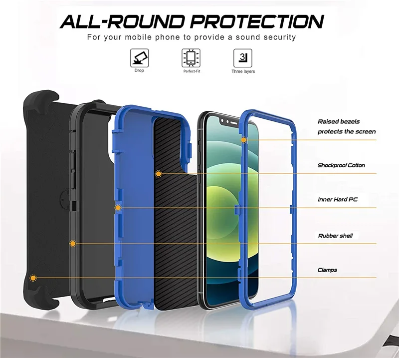 Enhanced Shockproof Defender Phone Case, Durable Premium Protective Cover