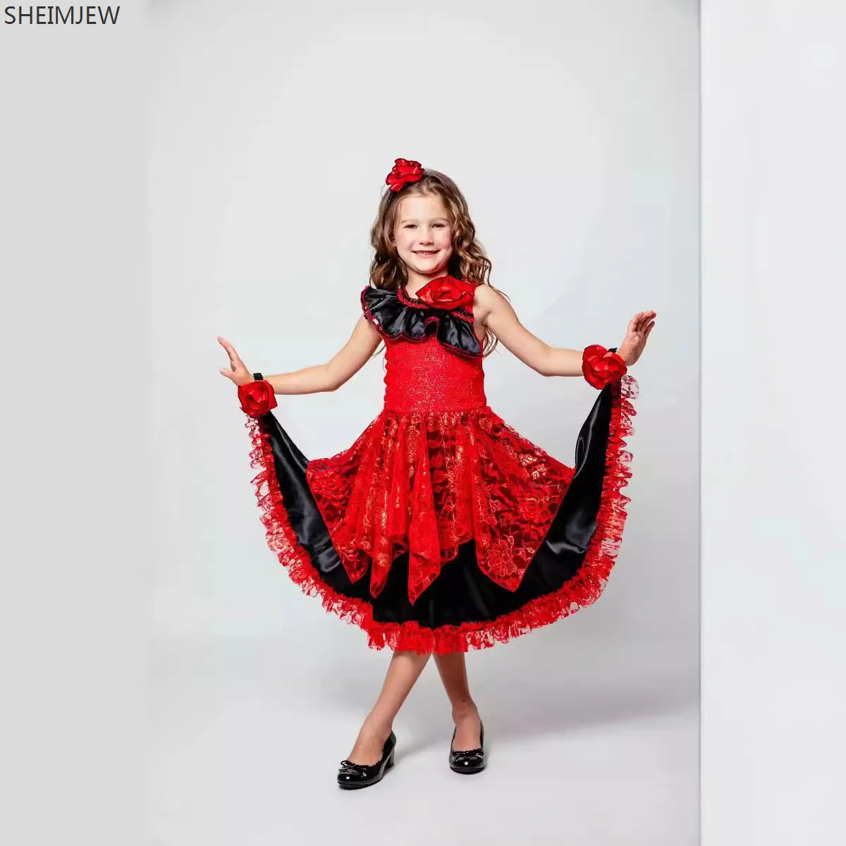 Women Flamenco Dresses Kids Flamenco Skirt Spanish Girl Traditional Flamenco Dancer Costume Children's Masquerade Performance Outfits Carnival Party Stage Showing Dress Up