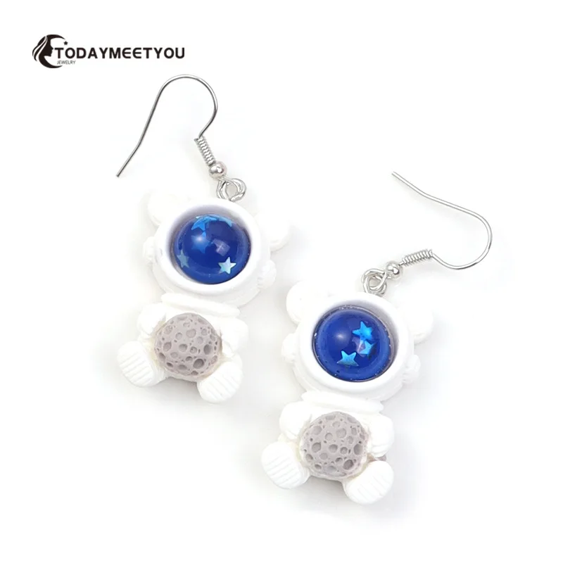 1Pairs Cute Cartoon 3D Astronaut Spaceman Earrings For Women Girls Aircraft Planet Star Moon Earrings Resin Fashion Jewelry - Image 3