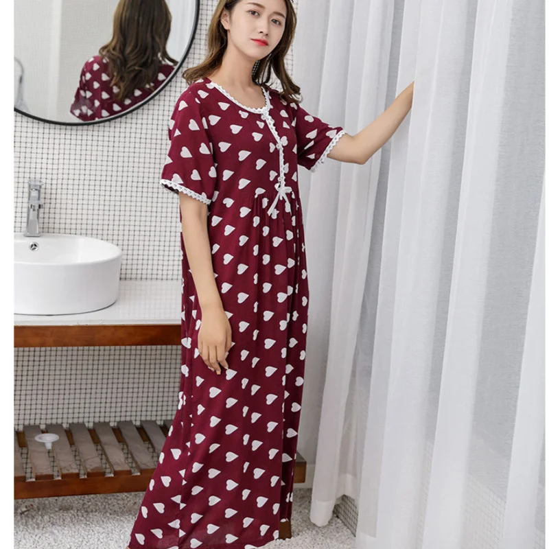 Nightgowns Women Cotton Dot Soft Sleepwear Sexy Casual Home Dressing Gown Spring Sleepshirt Nighty Homewear Sleepdress Big Yards
