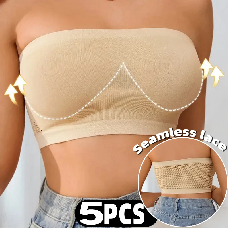 Ladys Sexy Strapless Crop Top Bra Bandeau Boob Tube Brassiere Summer Breathable Mesh Invisible Strapless Chest Wraps Tube Tops