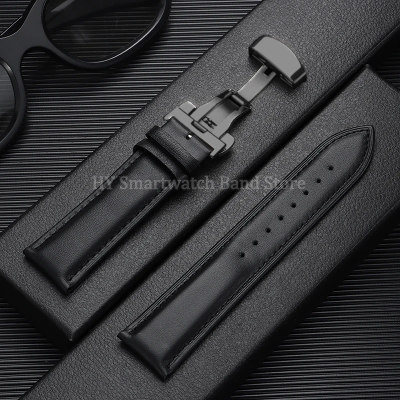 Cowhide Leather Watch Strap with Butterfly Clasp - Universal Fit
